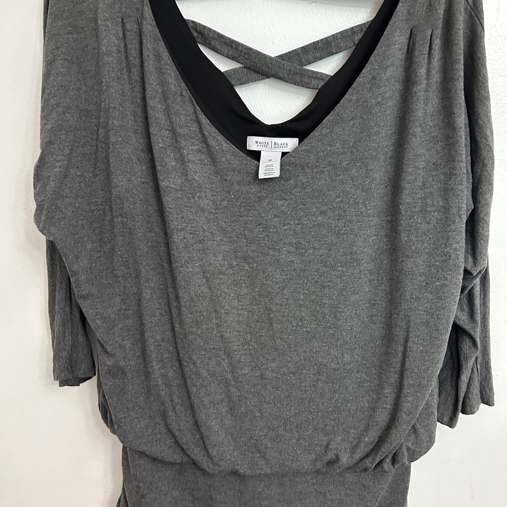 White House Black Market Gray Women's Top with Crisscross Back size M - Picture 2 of 3